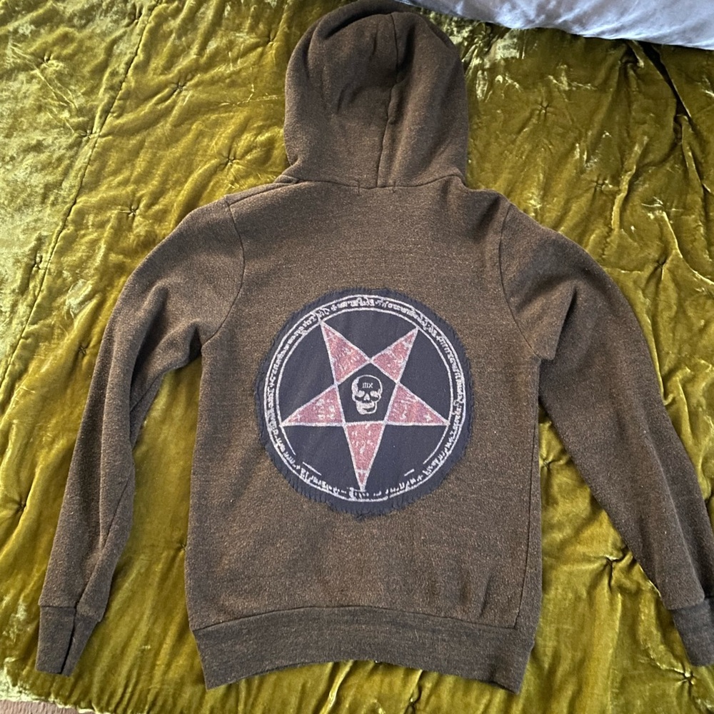 soft zip up diy pentagram hoodie brown